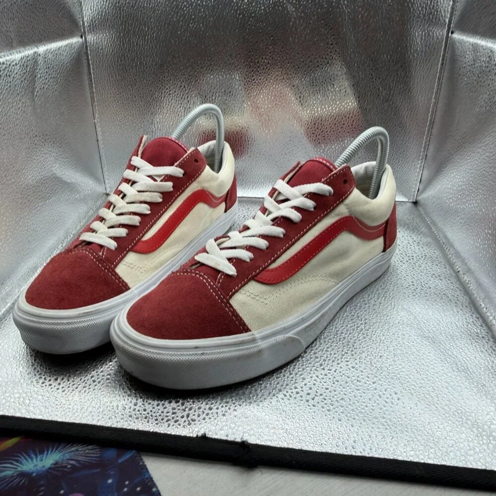 Size 10 Vans Off The Wall‎ Low Top Red White Mens Athletic Sneakers 500714